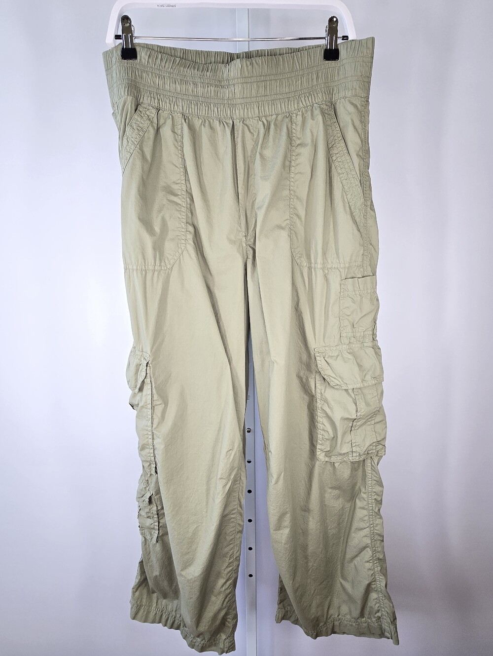 Aerie Easiest Cargo Pants High Waisted Wide Leg Olive Green 100% Cotton Size L - Picture 4 of 11
